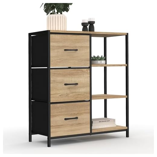 IDMarket - Buffet d'appoint 3 tiroirs et étagères 70 cm Utah Design Industriel