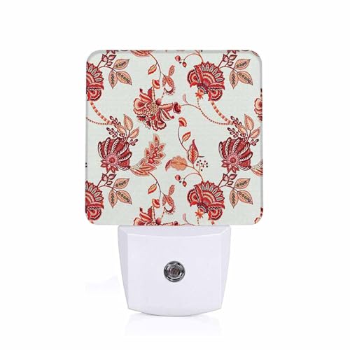 Image of LED Night Light Lamp with Smart Sensor Dusk to Dawn Sensor,Ethnic Floral Pattern Night Light Daylight White,0.5W Plug-into Wall for Adults,Bedroom,Bathroom,Hallway,Kitchen
