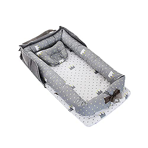 ベビーベッド 添い寝 ベッドインベッド 枕付き 新生児 寝返り防止 折りたたみ式 綿 持ち運び可能 携帯型ベビーベッド ポータブル 出産祝い 通気性 洗濯可能 0-18ヶ月 (F.クラウン)