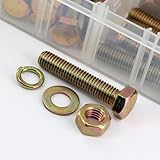 YEEZET 1000 PCS Schrauben und Muttern M4 M5 M6 Verzinkt 8.8 Sechskantschrauben, Unterlegscheiben, Federringe und Muttern Sortiment Kit, 15 Gebräuchlichste Größen, 10-40mm
