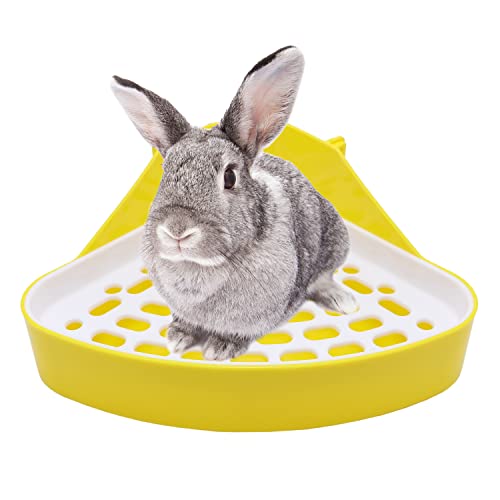 Image of Litewoo Rabbit Litter Box Toilet Bunny Corner Potty for Guinea Pigs, Yellow | Sturdy plastic, 9.45 inchx7.09 inchx4.33 inch pan, scalloped splash guard, mesh drop-through design, easy rinse-clean, for small animal