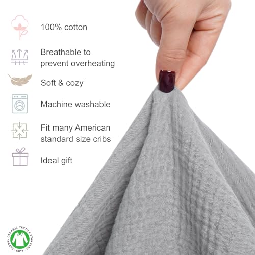 Image of Muslin Crib Sheets,100% Organic Cotton Toddler Bed Sheet Soft Breathable, Fitted 52 inchx 28 inchx 9 inchBaby Cribs Mattress for Girl & Boy, Grey