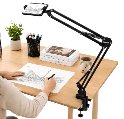 Image of Overhead Phone Holder for Desk, Mobile Stand with Clamp, 360 Adjustable Flexible Lazy Arm Mount, Phone Holder for Video Recording, Photography, Live Streaming, YouTube(Heavy Duty- Black)