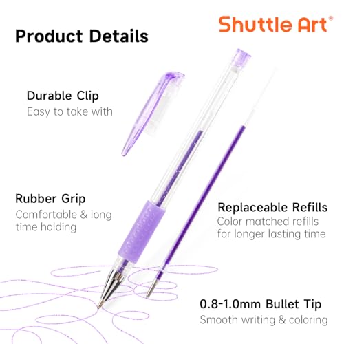 Shuttle Art 60 Pack Gel Pens, 30 Coloured Pen Set Plus 30 Refills, Including Metallic, Pastel, neon, Glitter for Adults Colouring Books, for Kids Drawing Writing Journaling - Image 2