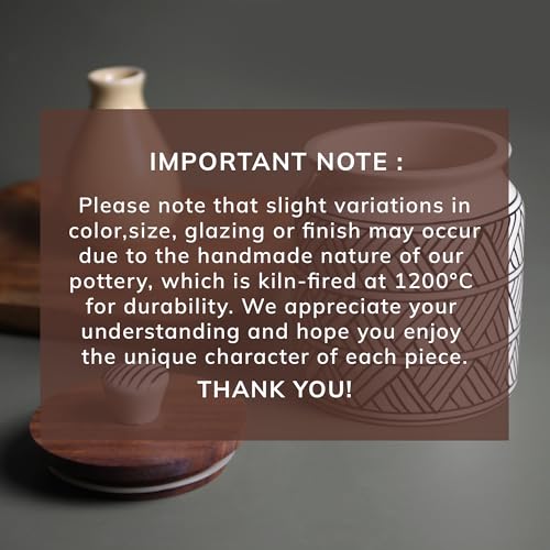 Image of Ceramic Jar & Container for Kitchen Storage Set | Multi Utility Air Tight Kitchen Organizer Items | Tea Coffee Sugar Container with Wooden Lid (Hand-Painted, 460 ML, Pack of 1)