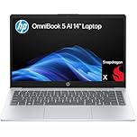 HP OmniBook 5 Next Gen AI 14" Laptop, 2K OLED Display, Qualcomm® Snapdragon® X Processor, 16GB RAM, 512GB SSD, Windows 11 Home, Glacier Silver, C0AY8PA