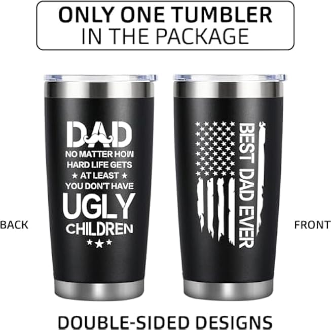 Funny Christmas, Birthday, Father's day Gifts for Dad from Daughter, Son, Kids, Wife. Cool Insulated Stainless Steel Dad Travel Coffee Mug Wine Tumbler with Lids and Straw 20oz