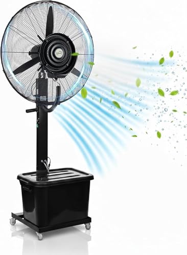 26 Industrial Misting Fan with 42L Tank Heavy Duty Outdoor Cooling Fan 3 Speeds Adjustable Height Wide Oscillation for Patio Restaurant & Warehouse