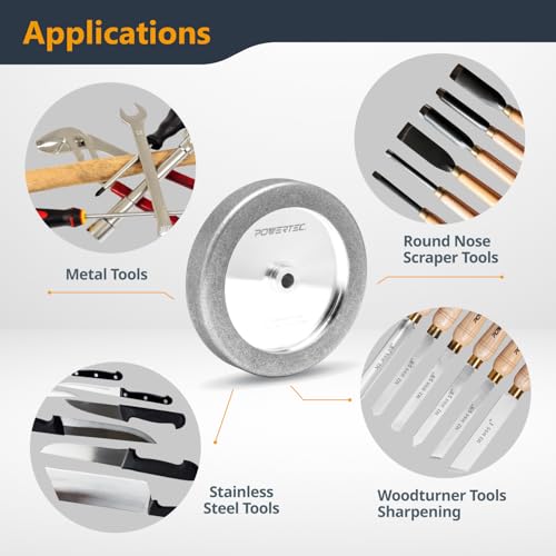 POWERTEC CBN Grinding Wheel 8 Inch, 5/8" Arbor, 8" x 1" Wide 320 Grit Bench Grinder Wheel & 8" x 1-1/2" Wide 80 Grit, 4-in-1 CBN Sharpening Wheel w 1/4" Radius Edge and Side Face - 2PK (15711) by POWERTEC - Image 2