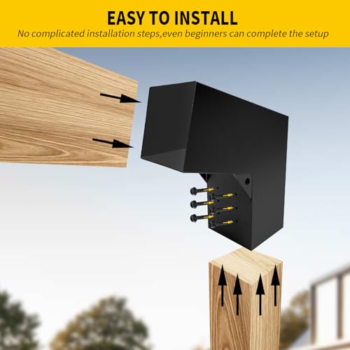 Image of 2-Way 30 Degree Angled Pergola Roof Brackets,L-Shaped Slant Post Brackets for 4 inch x 4 inch (Actual:3.5 inchx3.5 inch) Lumber,Heavy Duty DIY Wood Post Bracket for Pavilion,Porch,Deck with Screw(2pcs)
