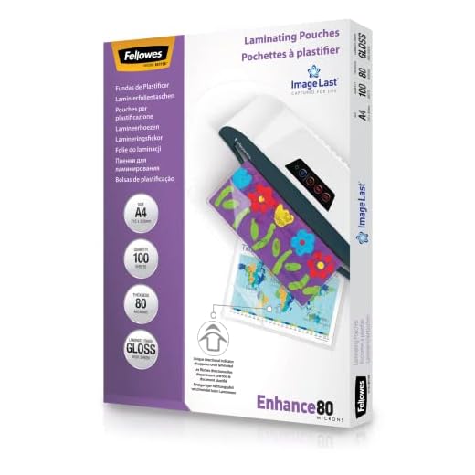 Fellowes Pouches per plastificazione per documenti, formato A4, finitura lucida, confezione da 100 pezzi, 160 micron (2 x 80 micron) Finitura di alta qualità, ideali per foto e avvisi