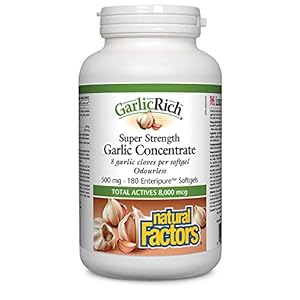 Natural Factors, Garlic Rich, Super Strength Garlic Concentrate, 500 mg, 180 Enteric Coated Softgels by Natural Factors