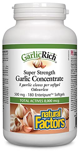 Natural Factors, Garlic Rich, Super Strength Garlic Concentrate, 500 mg, 180 Enteric Coated Softgels by Natural Factors