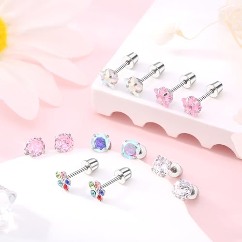 Surgical Stainless Steel Hypoallergenic Stud Earrings for Women Flat Back Earring with Screw Back3