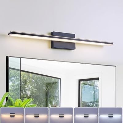 LED Modern Bathroom Vanity Light Dimmable 5CCT Bath Light Fixture Over Mirror, Black Bar Vanity Light for Bathroom Mirror Restroom(31.5 inch, 24W)