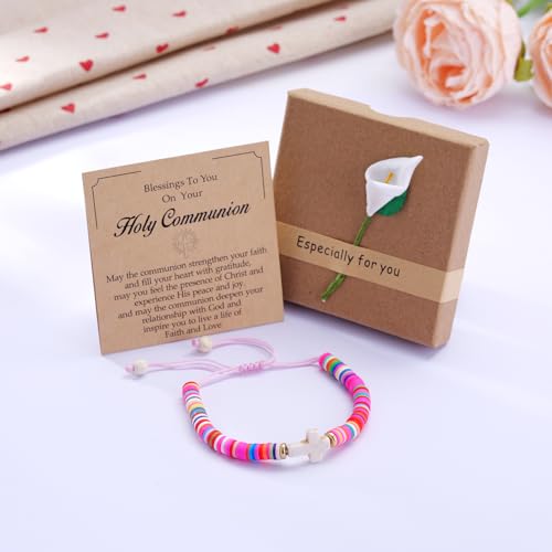 Image of Kvekstio Christian Gift, Cross Charm Colorful Beads Bracelet with Blessing Prayer Card Gift, Women's Faith-Inspired Jewelry