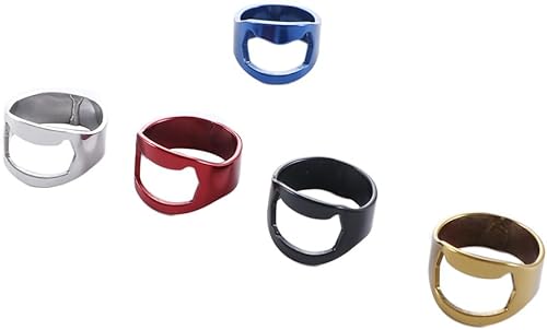 Miniatura 2 de Paquete de 5 anillos de apertura de cerveza de acero inoxidable para abrebotellas de cerveza, anillo de dedo, herramienta de barra de sacacorchos