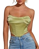 Parthea Women's Satin Corset Crop Top Strapless Cute Going Out Boned Bustier Tops