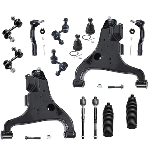 Image of Detroit Axle - 14PC Front Lower Control Arm Ball Joint Sway Bar Inner Outer Tie Rod w /Boot for 2004-2010 Infiniti QX56 - [2005-2015 Armada]