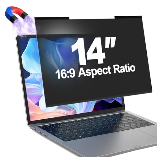 Image of Magnetic Laptop Privacy Screen Filter 14 Inch for 16:9 Computer Monitor, Removable Anti Blue Light Privacy Shield, Anti-Glare Protector Compatible with Dell Hp Asus Lenovo