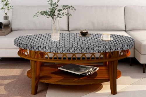 Image of The Furnishing Tree Elastic Oval Center Table Cover WxL 14x24 in Inches Polyester Basketweave Pattern Grey