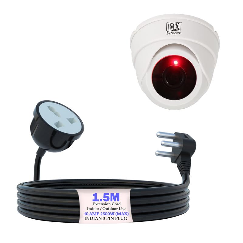 Image of MX Single Socket Extension Board with 1.5M Heavy Duty Long Wire Cord, Use to Exetend Power Socket 2500W 10A + Dummy CCTV Camera /Dummy CCTV Dome Camera (Fake Camera No Audio /No Video)