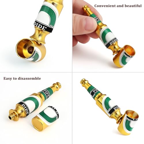 Joyoldelf 3pcs Mini Tobacco Pipe - Beer Bottle Smoking Pipe with Multi-Color (Red, Green, Gold), Portable Tobacco Pipe for Smoking with Random Pattern, Pipe Starter Kit for Beginners with Mesh Screen - Image 6