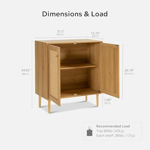 خزانة جانبية بنمط ريفي مع ابواب من الراتان، خزانة بوفيه بوهو لغرفة الطعام، تخزين المطبخ مع ارفف قابلة للتعديل، خزانة قائمة بذاتها للمدخل وغرفة المعيشة (بلوط طبيعي)
