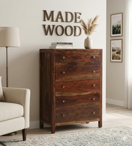 Image of MADE WOOD Solid Sheesham Wood Chest of Drawers, Provincial Teak Finish