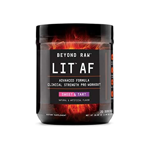 BEYOND RAW LIT AF | Advanced Formula Clinical Strength Pre-Workout Powder | Contains Caffeine, L-Citruline, and Nitrosigine | Sweet & Tart | 20 Servings Cover