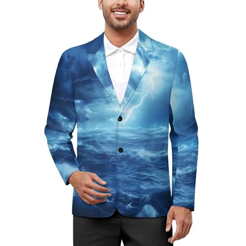 Storm in Night Ocean Men's Slim Suit Long-Sleeve Prom Tuxedo Classic Two Button Business Jacket