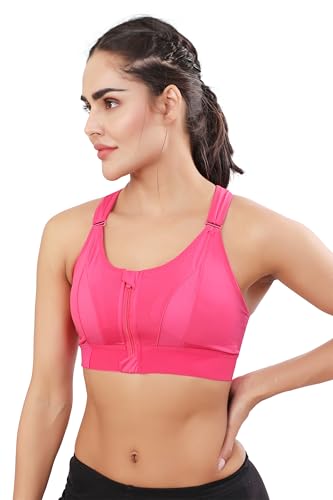 Image of Bella Voste Women Polyester Spandex High Impact Front Zip Sports Bra Fitness Criss Cross Back Crop Tops Tank Gym Yoga Workout, Size: M-5XL