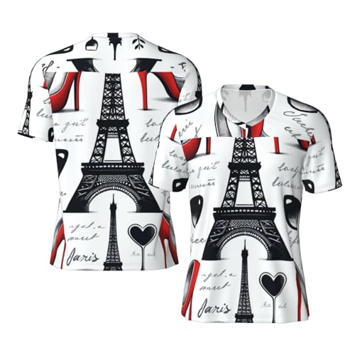 Stylish Athletic Sports Jersey Eiffel-Tower-High-Heels-Paris Men's Rugby Jersey 3X-Large Black