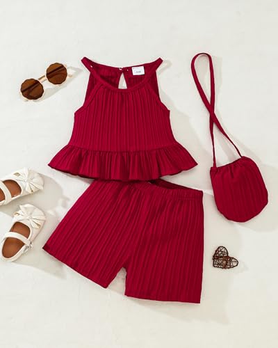Image of Weebaby Toddler Girl Clothes Baby Summer Outfits Sleeveless Halter Top Ruffle Short Set Cute Kids Clothes Girls