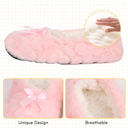 Womens Cute Bow Slipper Socks with Grippers Fuzzy Fluffy House Floor Shoes Warm Soft Non-slip Birthday Christmas Gifts4