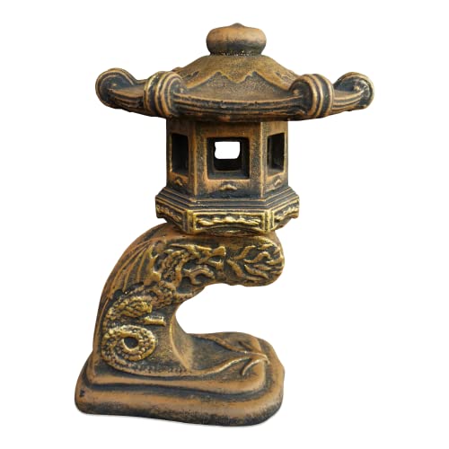 gartendekoparadies.de Tendril in exclusive coloring Japanese stone lantern, H. 32 cm, 5 kg, gold, frost-proof made of cast stone for outdoor use