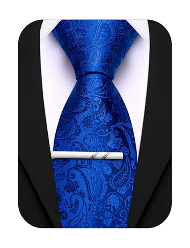 Image of Barry.Wang Paisley Tie for Men Silk Woven Necktie and Tie Clip Set Wedding Party Business Formal