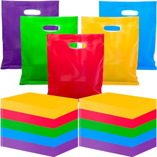 Harloon 500 Pcs Merchandise Shopping Bags Bulk for Small Business 1.5 Mil 9 x 12 Inch Thick Plastic Retail Boutique Bag for Party Favor Gift(Purple, Red, Yellow, Green, Blue)