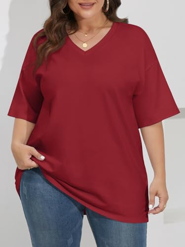 Image of ATHMILE Womens Oversized Shirts V Neck Plus Size Spring Workout Summer Tops Beach Vacation 2026 Gym Clothes Basic Tee