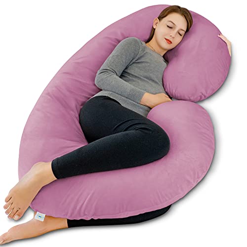 Image of INSEN Pregnancy Body Pillow,Full Body Pillow,C Shaped Full Body Pillow with Velvet Cover (Purple Velvet)