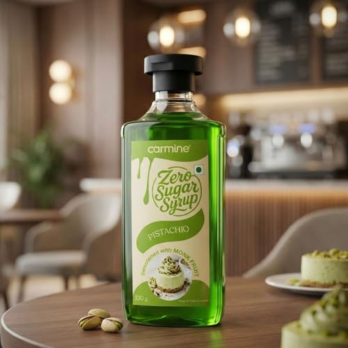 Image of Carmine Zero Sugar Pistachio Syrup - 330g | Sweetened with Pure Monk Fruit | Plant-Based | No Added Sugar or Artificial Ingredients, No Artificial Colors