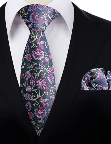 Image of Alizeal Mens 3.15inches Leaf Flower Pattern Tie Set | Floral Pattern Pocket Square Perfect for Fall Winter Business and Holiday Events