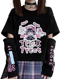 YINGKE Mujer Japonesa Kawaii Sudadera Anime Manga Gótica Y2K Harajuku Camiseta de Manga Larga para Niña (S, Negro)