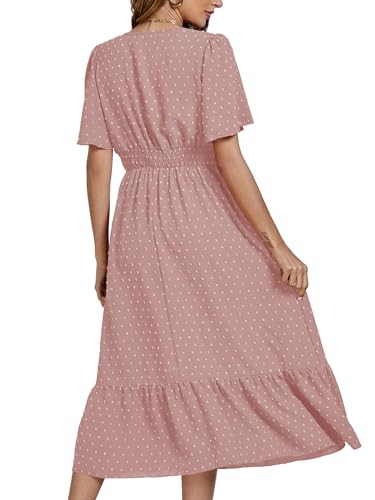 Image of LYANER Women's Boho Maxi Dress Long Sleeve V Neck Swiss Dot High Waited A-Line Ruffle Tiered Chiffon Long Dresses