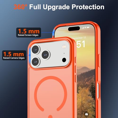 Image of SUPFINE Magnetic for iPhone 17 Pro Max Case (Compatible with MagSafe)(Military Grade Drop Protection) Translucent Matte Shockproof with Anti-Fingerprint Phone Cover 2025,Orange