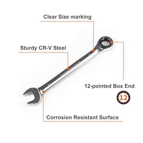 Image of Egofine 11mm Ratcheting Combination Wrench Metric, Industrial Grade Gear Spanner with 12-Point Design, 72-Tooth Ratchet, Chrome Vanadium Steel (Pack of 2)