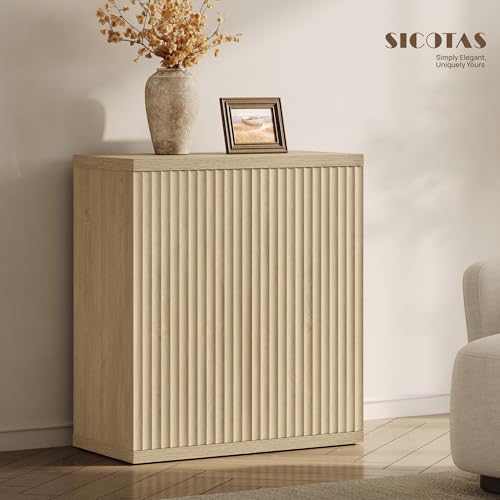 Image of SICOTAS Buffet Cabinet with Storage Accent Sideboard Modern Credenza with Doors & Shelves Fluted Media Console Mid Century Coffee Bar Table for Living Room Kitchen Dining Room Hallway