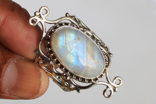 Bague pierre de lune arc-en-ciel, le cadeau bohème idéal en argent - 7