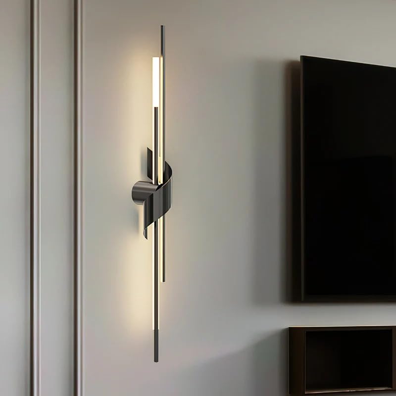 Image of Modern Wall Light for Living Room | Minimalist Metal Wall Lamp with 3-Color LED | Wall Lights for Bedroom, Dining Room, Hallway | Decorative Wall Mount Light Fixtures Indoor (Black)