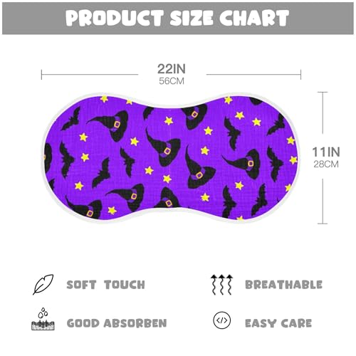 Burbuja Witch Hats Bats on Purple Muslin Baby Burp Cloths, Soft & Absorbent Cotton Burping Rags for Newborn Boys & Girls, 2 Pack2
